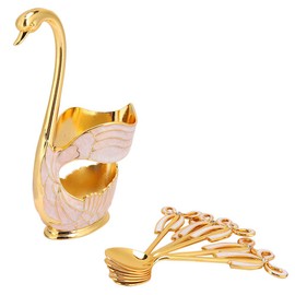 Tea Coffee and Sugar Canisters Set Coffee Spoon Holder Swan Spoon Holder Coffee Spoon Holder Dessert Spoon Set European Style Elegant Swan Base Scoop Holder Decorative Tableware (Gold White)