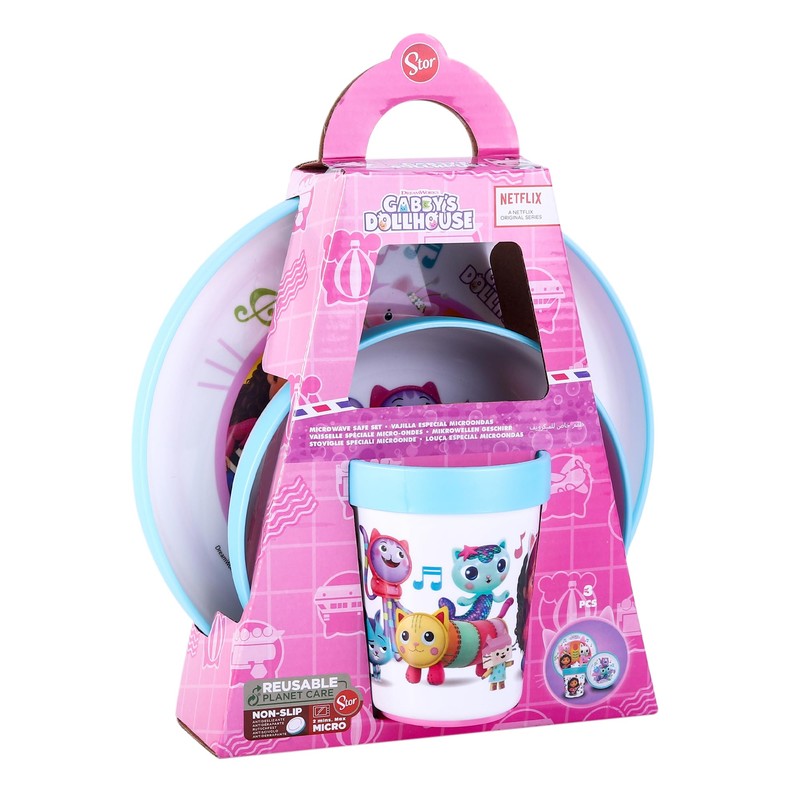 Gabby's Dollhouse 3pcs Bicolor Premium Kids Childrens Dinner Tableware Set