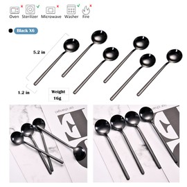 Cucharas de café (Acero Inoxidable 18/10, 12,7 cm (Cristal Esmerilado, asa, 6-Piece Vogue Mini Cucharillas para café Azúcar Pastel de postre helado sopa antipasto Capuchino, por Pukka Home, Negro