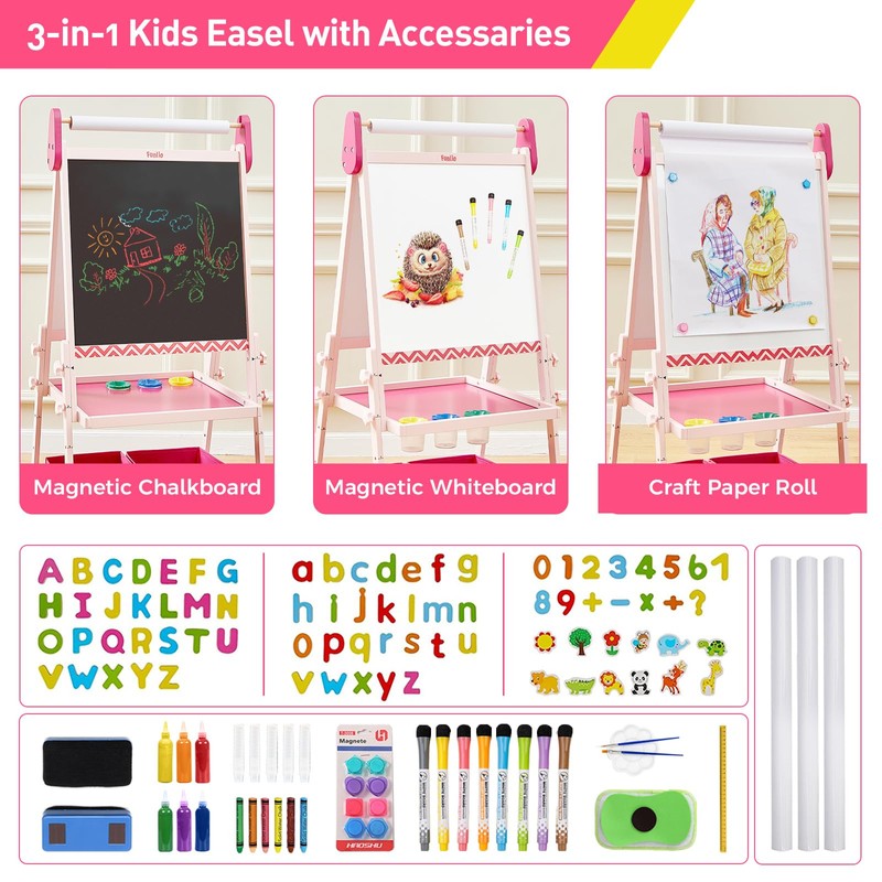 FUNLIO Anti-Warping Kids Art Easel, 3 Height Adjustable for Kids