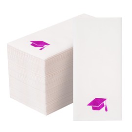 50 Pcs Graduation Napkins Congrats Grad Disposable Hand Towels, Linen-Feel Dinner Paper Napkins for School University College Graduation Party Decoration(Purple Foil)