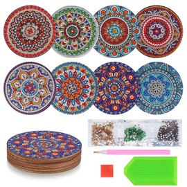 8 Pcs 5D DIY Diamond Arts and Crafts Painting Coasters, Round Diamond Art Cup Drinks Coasters with Mandala Pattern, adult arts and crafts (8)