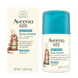 Aveeno Kids - Crema facial hidratante diaria con avena, vitamina E y B5, crema hidratante para piel facial sensible de niños, fortalece la barrera de humedad de la piel, ultrahidratante, no grasa, tamaño de viaje, 1.5 onzas