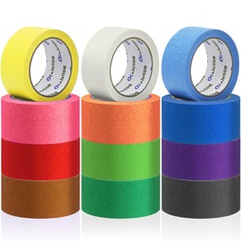 Oleitodh 12 Rolls Colored Masking Tape Painters Tape 2 inch x 360 Yards, Rainbow Colors Rolls Bulk Kids Colorful Paper Marking Tape Decorative Arts Crafts Labeling DIY School Classroom Supplies