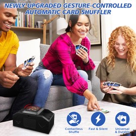 Electric Card Shuffler, Card Shuffler with Gesture Control, Automatic Card Shuffler for 1-2 Decks, Low Noise Mixing Machine Cards, Card Shuffler for UNO, Poker, Skip-BO, Phase 10