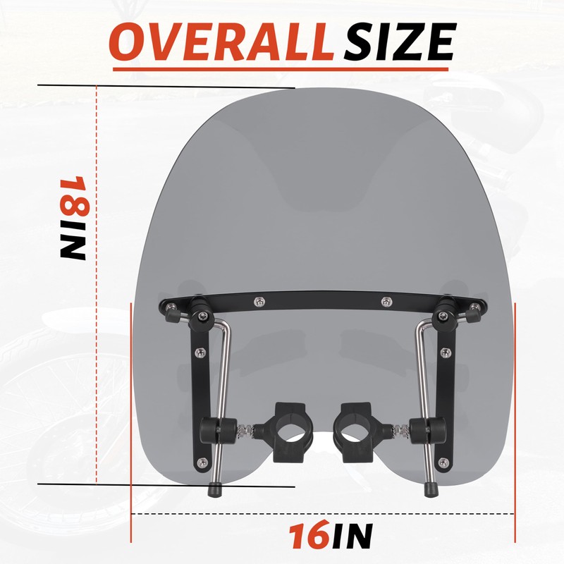 ECOTRIC Universal Tinted Windshield 18"x16" Compatible with Yamaha Honda Suzuki