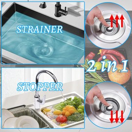 3 in 1 Kitchen Sink Drain Strainer,Universal Stainless Steel Kitchen Sink Stopper, Pop Up Anti-Clogging for 3-1/2 Inch US Standard Sink Drain Strainer