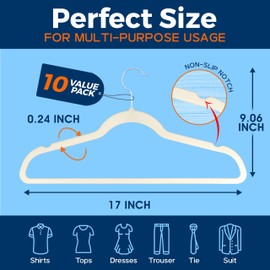 Premium Velvet Non-Slip Hangers for Clothes - Heavy Duty Coat Hanger Set with 360° Swivel Hook, Lightweight, Luxurious Velvet Finish, Versatile Hangers for Any Closet, Pack of 10 - Ivory