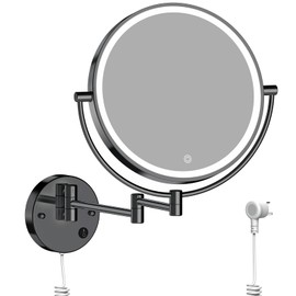 Rocollos 9" Plug-in Wall Mounted Lighted Makeup Mirror 1X/10X Magnification, Super Large Double Sided LED Vanity Mirror for Bathroom (Black)