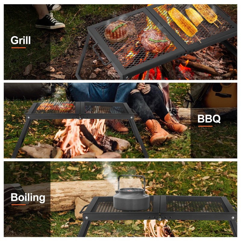 Odoland Folding Campfire Grill, Heavy Duty Steel Mesh Grate with
