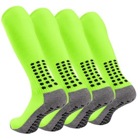 Ultrafun 4 Pairs Soccer Socks Knee High Non Slip Football Baseball Multi-Sport Soccer Socks Grip Pad for Men Women, Neon Green, One Size