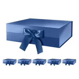 HAPPY POTATO 6 Gift Boxes with Ribbon 13.5x9x4.1 Inches, Blue Gift Boxes with Lids and Ribbon, Bridesmaid Proposal Boxes, Magnetic Gift Boxes for presents (Glossy Blue)