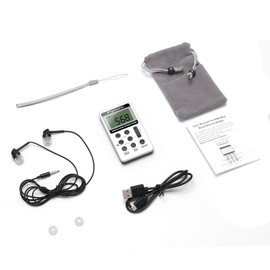 Pocket Small Radio by Flyoukki, Personal Mini AM FM Portable Digital Tuning Transistor Radios with Best Reception, Earphones, Lanyard and Rechargeable Battery for Walking Jogging Exercising (Silver)