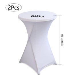 Tablecloth Set of 2 Stretch Bar Table Covers Set Washable Bar Table Covers for Bar Birthday Party Wedding Bistro Tables (White)