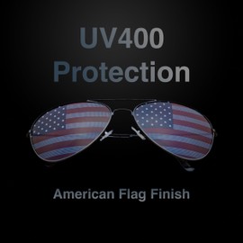 Goson American Flag Mirror Aviator Novelty Decorative Sunglasses (Black)