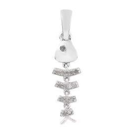 Unbranded 0.15ctw White or Blue Diamond Fish Pendant Rhodium & Platinum Plated