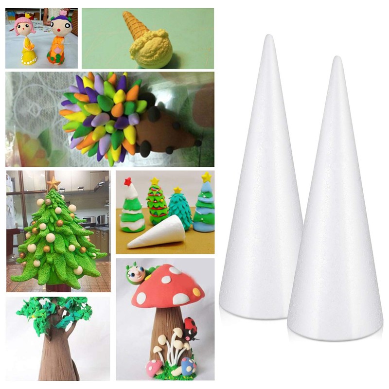 Cabilock 2PCS 30CM Christmas Foam Cone White Craft Foam Cone