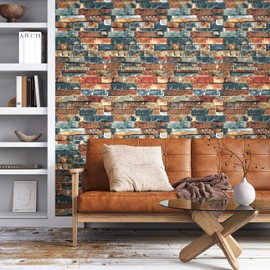 VEELIKE Brick Wallpaper Peel and Stick Retro Stone Wallpaper for Walls Backdrop Backsplash 15.7''x118'' Faux 3D Brick Wallpaper Removable Adhesive Brick Contact Paper for Bedroom Living Room Fireplace