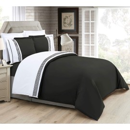 Elegant Comfort Luxurious Hotel Collection Super-Soft 1500 Thread Count Egyptian Quality 3-Piece Greek Pattern Duvet Cover Set, King, Black