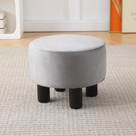 Cpintltr Foot Stool Velvet Ottoman Round Footstool for Couch Desk Soft Step Stool Padded Foot Rest with Non-Skid Pine Legs Multiple Colors Furniture for Hallway Office Lounge Dorm Room Grey -