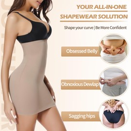 Joyshaper Half Slip for Women Under Dress Strapless High Waist Shapewear Skirt Slips Underskirt Dresses Extender Body Shaper No Hook Eye