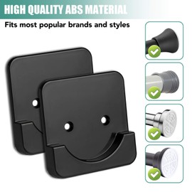 Black Shower Curtain Rod Holder for Wall Mount | Adhesive Shower Tension Rod Retainer for Tile | No Drilling | Stick On | 2 Pack, (Shower Curtain Rod Not Included)