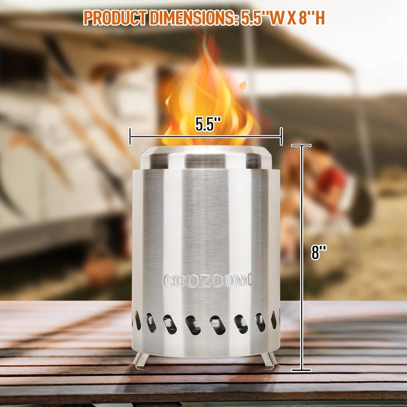 COOZOOM Portable Table Top Fire Pit with Stand, 5.5" Stainless