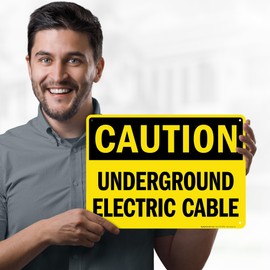Caution Underground Electric Cable Sign, 10x14 Inches, 55 mil thick HDPS (high density polystyrene), Made in USA by My Sign Center