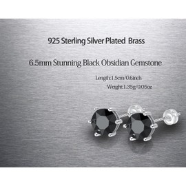 Stunning Black Obsidian,Daily Wear,925 Sterling Silver 18ct White Gold Plated Earring Stud Men Women,Jewelry Box Gift Choice