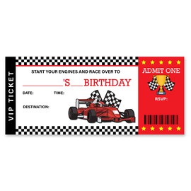 brayqu Car Racing Birthday Ticket Invitations Boys Car Red Car Racing Ticket Shaped Invitations Fill-in Invites (20 Invitations with Envelopes)