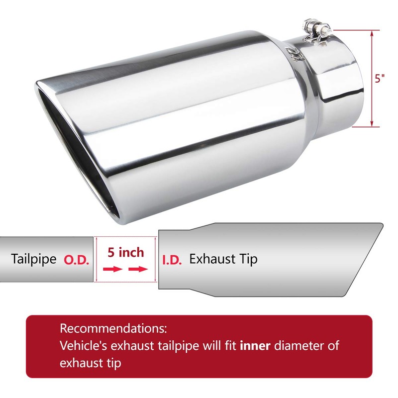 LCGP 5" inlet Universal Diesel Truck Exhaust Tip,Stainless Steel, 7"