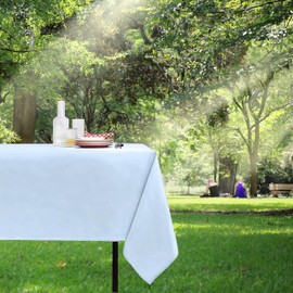 4PCS Disposable Waterproof Party Tablecloths, White Plastic Tablecloths with Dots for Rectangular Tables for Birthdays Thanksgiving Christmas Weddings Outdoor (54x108 in)