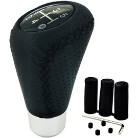 Lunsom 5 Speed Shift Knob, Leather Gear Shifter Knob Alloy Shifting Lever Head Handle Shifting Replacement Head Fit Manual Transmission Vehicles (Black Suture)