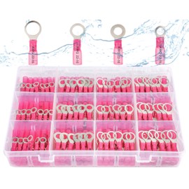 haisstronica 200pcs Red Marine Grade Heat Shrink Ring Connectors-Tinned red Copper 0.7mm 4 Sizes #10,1/4",5/16",3/8",22-16 Gauge Heat Shrink Wire Connectors-Insulated Crimp Terminals Set