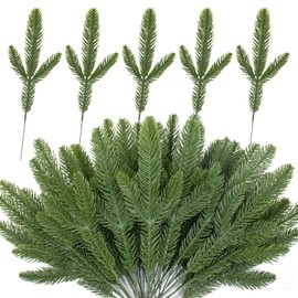 120 Pcs Artificial Pine Branches - 11.4 x 4.3 Inches Christmas Greenery Plants Green Pine Needles Cedar Picks and Sprays DIY Accessories for Christmas Garland Wreath Craft and Home Garden Decor