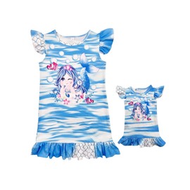 Bow Dream Girl Dress and Matching American Girl Doll Clothes for Girls Blue Mermaid Size 130