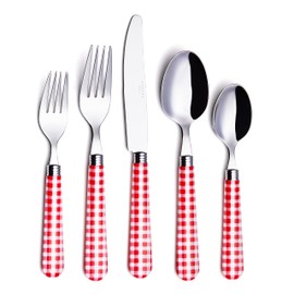 ANNOVA Silverware Set 20 Pieces Stainless Steel Cutlery Color Handle Flatware - 4 x Dinner Knife; 4 x Dinner Fork; 4 x Salad fork; 4 x Tablespoon; 4 x Teaspoon (Red/Gingham Checkered) Christmas