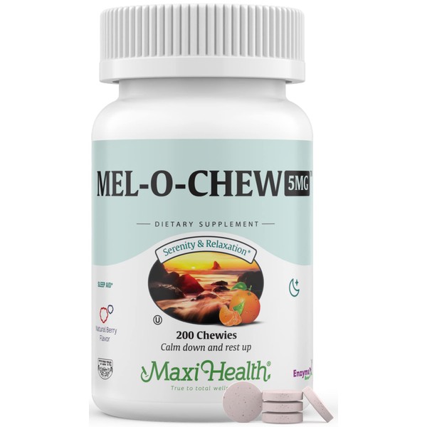 Maxi Health Extra-Strength Mel-O-Chew 5 MG Kosher Chewable Melatonin, Berry Flavor (200 Count (Pack of 1))