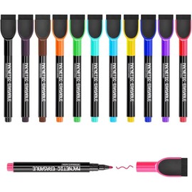 DumanAsen12 Pcs Magnetic Whiteboard Pens with Erase, Fine Point Dry Erase Markers Perfect For Writing on Whiteboards, Dry Erase Boards (Multicolor)