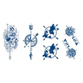 Compass Tattoos World Tattoos Semi-Permanent Tattoos Fake Tattoos Semi-World Set of 4