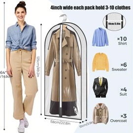 Zythrem 3 Pack Garment Bags 50" Clothes Covers with Zip, Storage Bag for Hanging Clothes Suit Covers Protector Bags Breathable Dustproof Garment Covers for Coat Suit Dress Shirt Jacket, Man & Woman