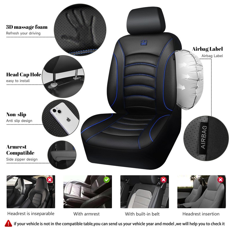 CAR PASS 3D Foam PU Leather Car Seat Covers, Universal