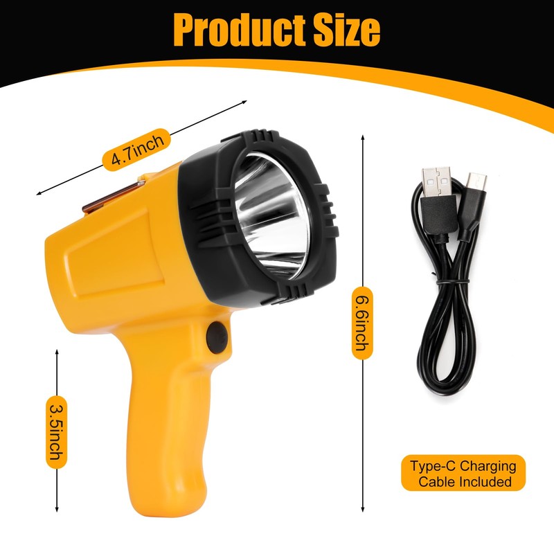 Vanvale Super Bright Rechargeable Spotlight,Handheld Rechargeable White LED Flashlight,Ultra-Long Standby