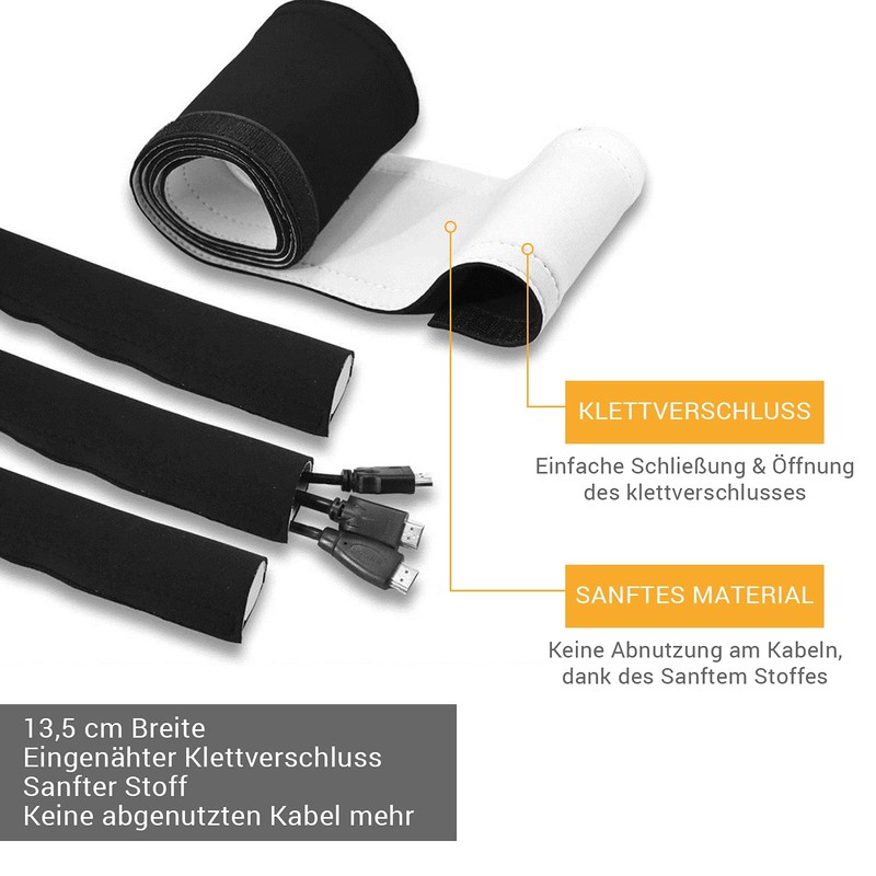 TPFNet Pack of 3 Premium Neoprene Cable Sleeves, 1.5 m