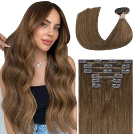 WindTouch Clip in Hair Extensions Human Hair, 15 Inch 70g #6 Chestnut Brown Hair Extensions, Clip in Hair Extensions for Women Real Human Hair, Soft Natural Straight Browm Hair Extensions