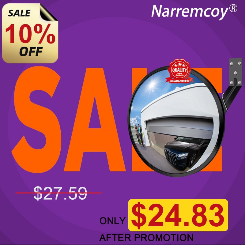 Narremcoy 12 inch Acrylic Convex Mirror, Adjustable Wide Angle View