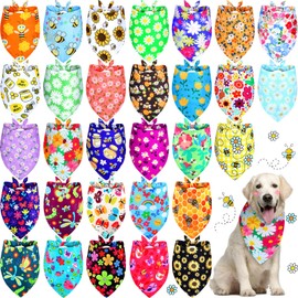 Eccliy 30 Pack Summer Flower Dog Bandanas Bulk Soft Triangle Dog Scarfs Polyester Bandana Pet Costume Cute Scarf Bibs with Flowers Patterns for Small Medium Large(Flower,X-Large)