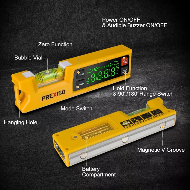 Prexiso Digital Level & Digital Protractor, 7 inch Angle Finder