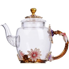Tea Pot Glass, Fancy Tea Cup, Fancy Tea Set for Adults, Pretty Tea Teapot（10.6oz / 300ml） (Deep coffee color)
