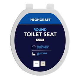 HIGHCRAFT Premium Round Toilet Seat with Adjustable Hinges - Molded Plastic Toilet Seat - Fits Standard Round Toilets - Round Seat in White